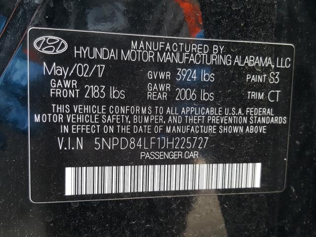 2018 HYUNDAI ELANTRA 5NPD84LF1JH225727