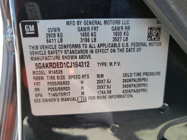 2012 BUICK ENCLAVE 5GAKRDED1CJ164312