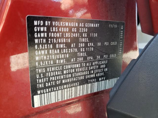 2016 VOLKSWAGEN TIGUAN S - WVGBV7AXXGW054892