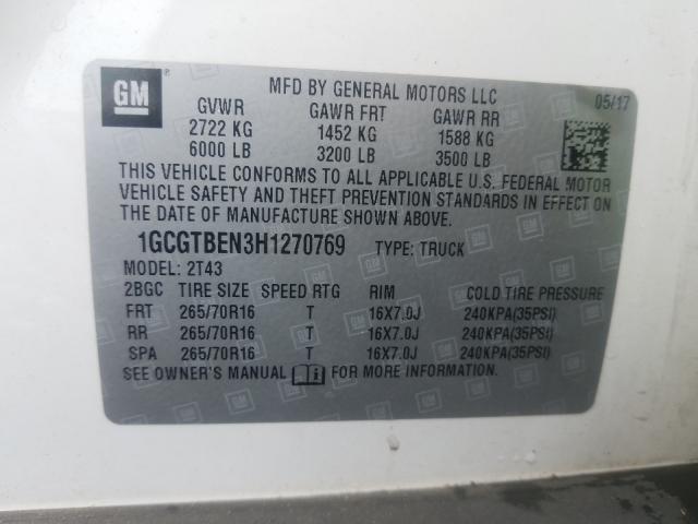 2017 CHEVROLET COLORADO 1GCGTBEN3H1270769