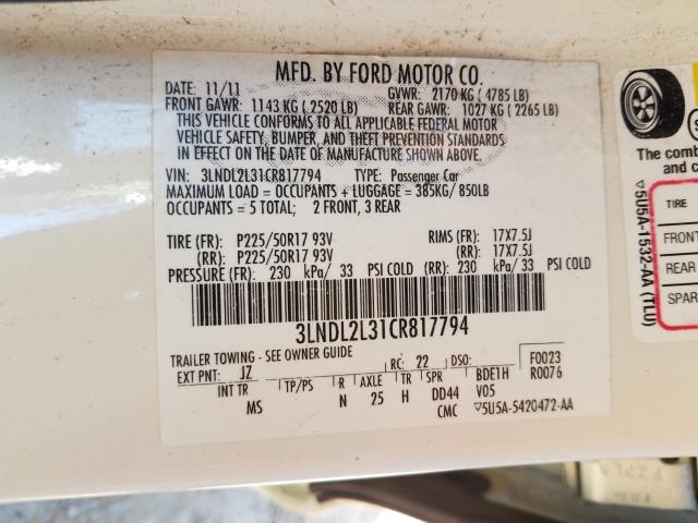 2012 LINCOLN MKZ HYBRID 3LNDL2L31CR817794