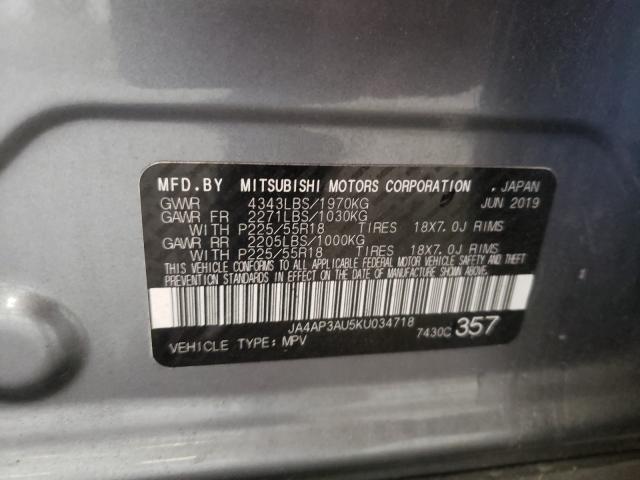 2019 MITSUBISHI OUTLANDER JA4AP3AU5KU034718