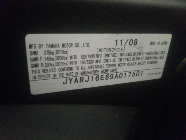 2009 YAMAHA YZFR6 JYARJ16E69A017501