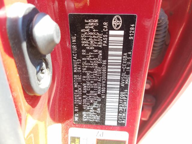 2013 TOYOTA CAMRY HYBR 4T1BD1FK3DU080786