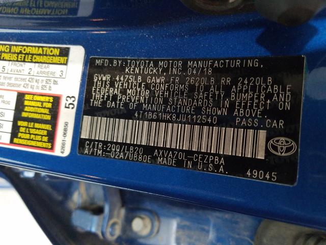 2018 TOYOTA CAMRY XSE 4T1B61HK8JU112540