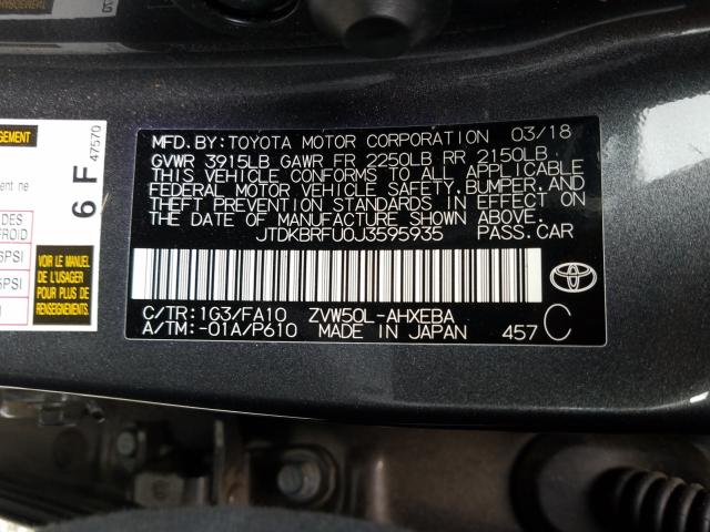 2018 TOYOTA PRIUS JTDKBRFU0J3595935