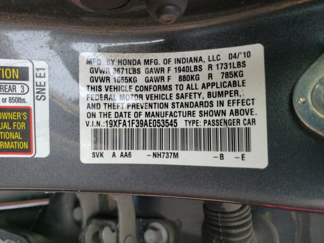 2010 HONDA CIVIC VP 19XFA1F39AE053545