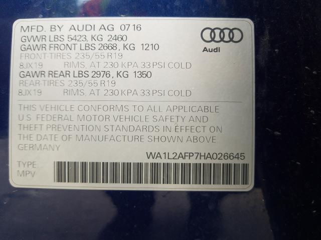 VIN WA1L2AFP7HA026645 2017 Audi Q5, Premium Plus no.10