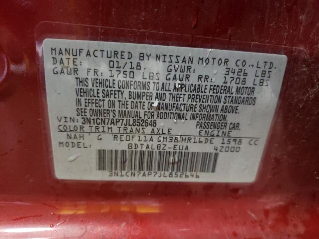 2018 NISSAN VERSA S 3N1CN7AP7JL852646