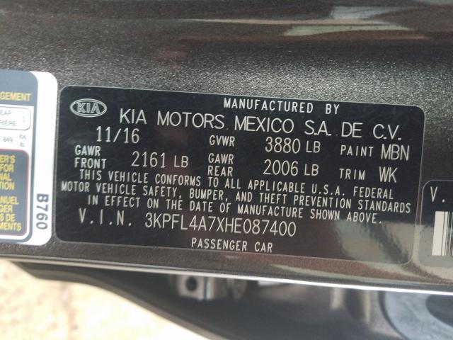 2017 KIA FORTE 3KPFL4A7XHE087400
