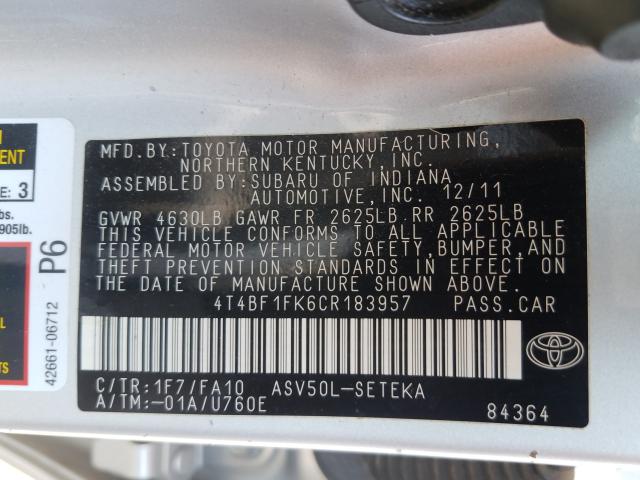 2012 TOYOTA CAMRY BASE 4T4BF1FK6CR183957