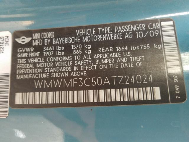2010 MINI COOPER WMWMF3C50ATZ24024