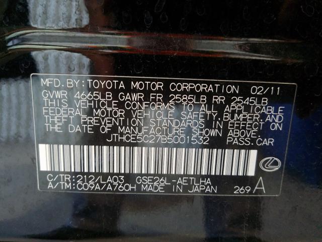 2011 LEXUS IS 350 JTHCE5C27B5001532