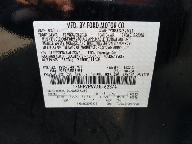 2010 FORD TAURUS SEL 1FAHP2EW7AG162374