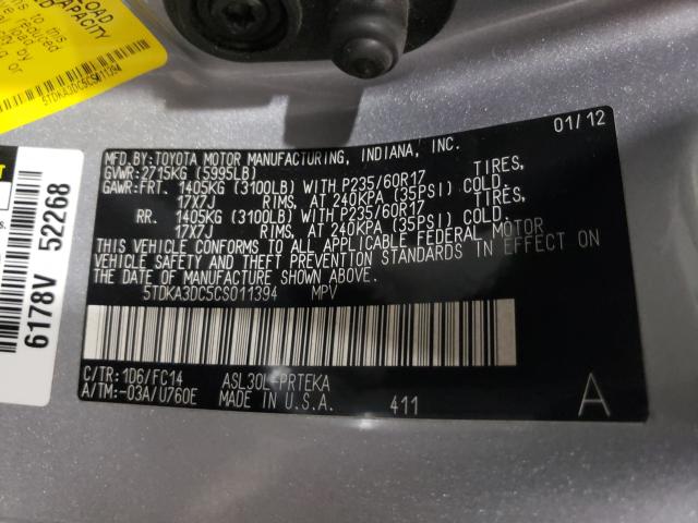 2012 TOYOTA SIENNA BAS 5TDKA3DC5CS011394