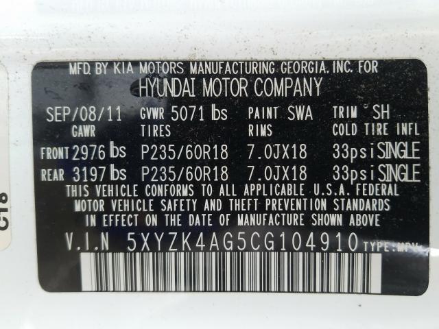 2012 HYUNDAI SANTA FE L 5XYZK4AG5CG104910