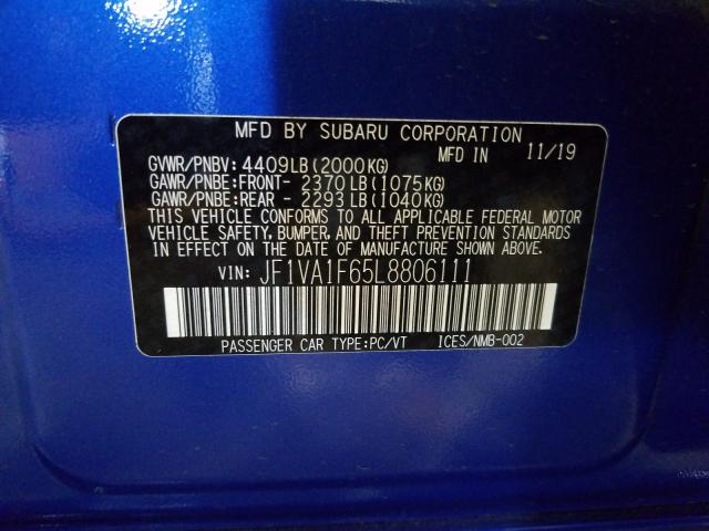 2020 SUBARU WRX PREMIU JF1VA1F65L8806111
