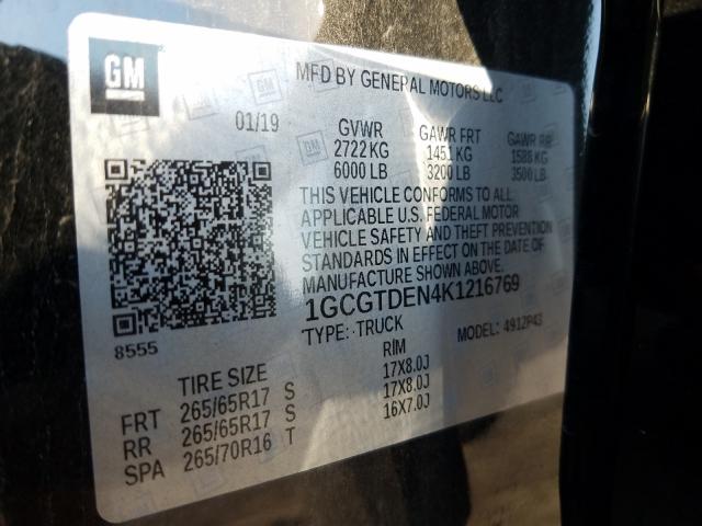 2019 CHEVROLET COLORADO Z 1GCGTDEN4K1216769