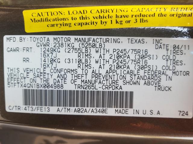 2011 TOYOTA TACOMA PRE 5TFTX4GN1BX004988