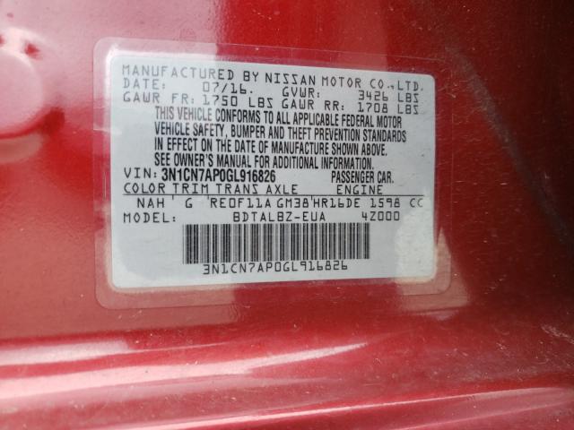 2016 NISSAN VERSA 3N1CN7AP0GL916826