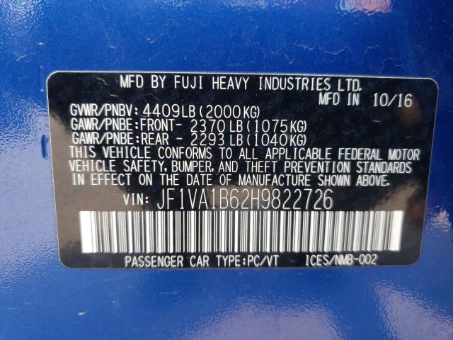 2017 SUBARU WRX JF1VA1B62H9822726
