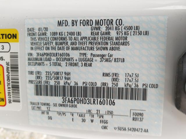 2020 FORD FUSION SE 3FA6P0HD3LR160106