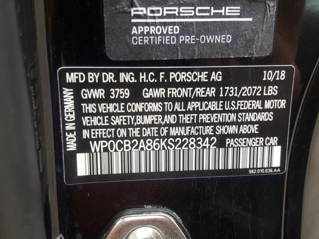 2019 PORSCHE BOXSTER S WP0CB2A86KS228342