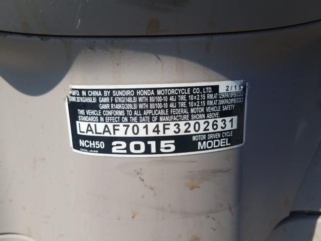 2015 HONDA NCH50 LALAF7014F3202631