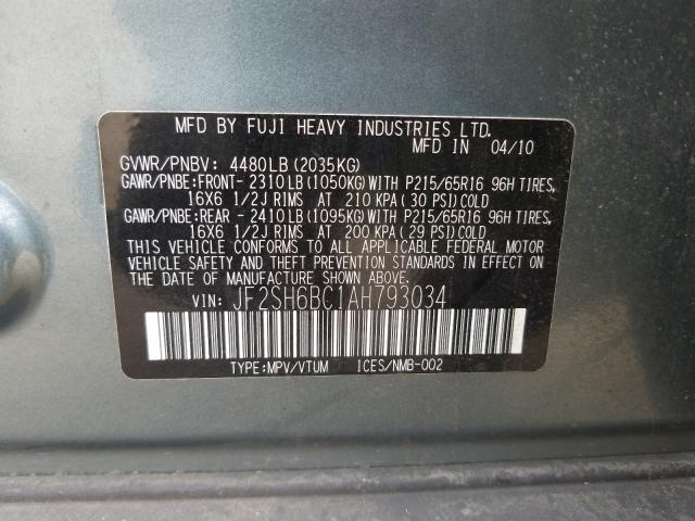 2010 SUBARU FORESTER X JF2SH6BC1AH793034