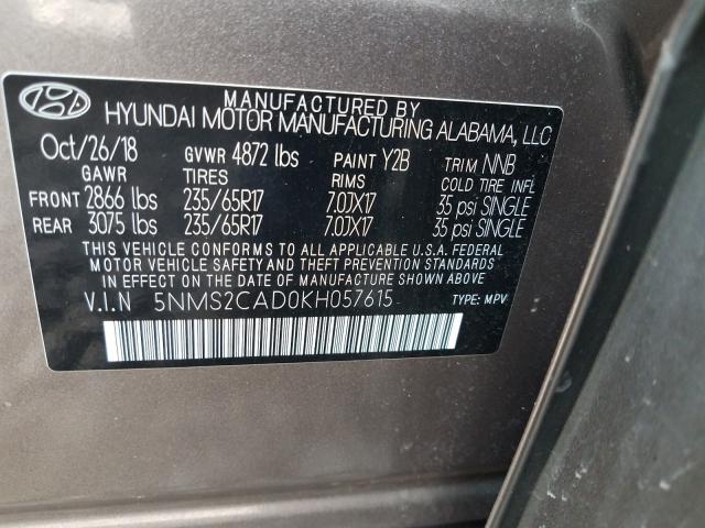 2019 HYUNDAI SANTA FE S 5NMS2CAD0KH057615