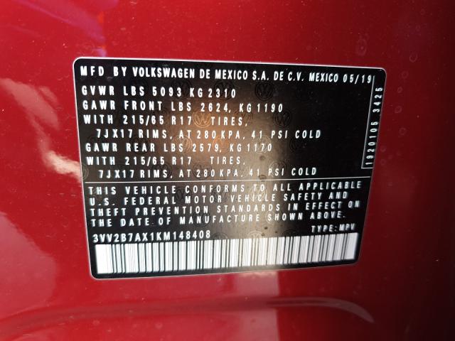 2019 VOLKSWAGEN TIGUAN SE 3VV2B7AX1KM148408