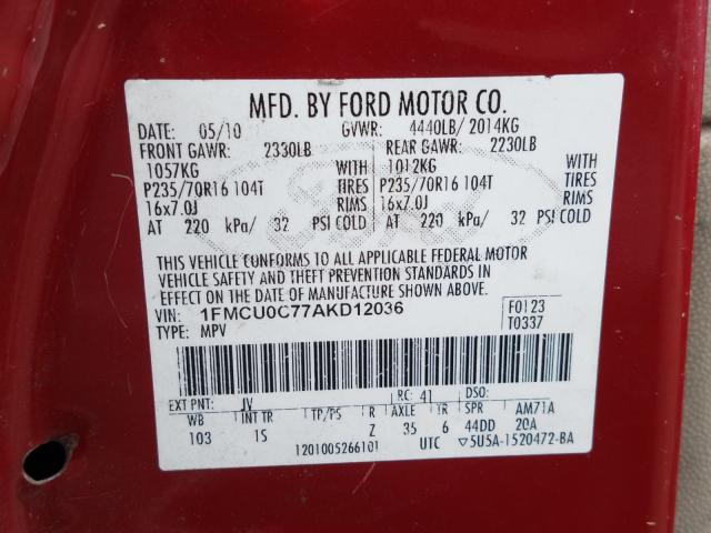 2010 FORD ESCAPE XLS 1FMCU0C77AKD12036