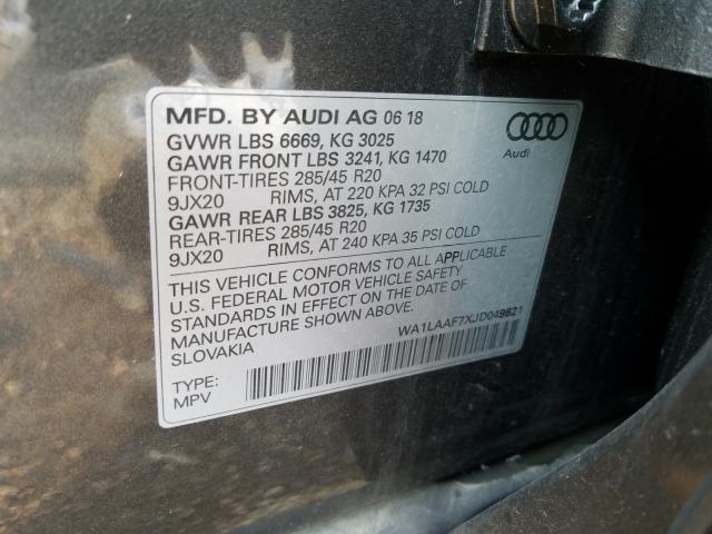 VIN WA1LAAF7XJD049621 2018 Audi Q7, Premium Plus no.10