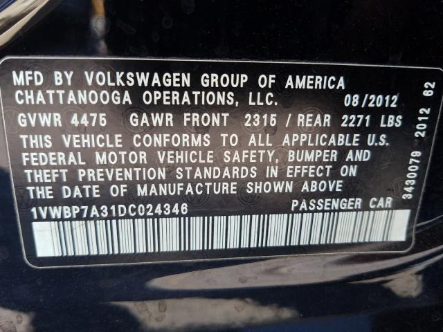 2013 VOLKSWAGEN PASSAT SE 1VWBP7A31DC024346