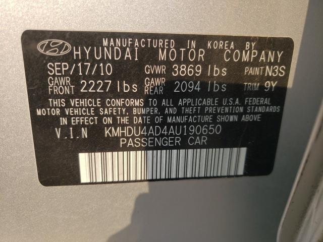 2010 HYUNDAI ELANTRA KMHDU4AD4AU190650