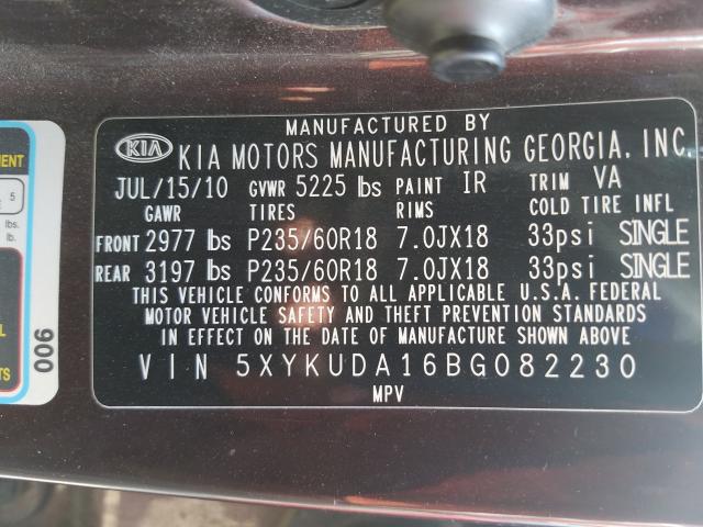 2011 KIA SORENTO EX 5XYKUDA16BG082230