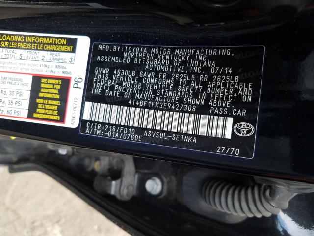 4T4BF1FK3ER427308 Toyota Camry L 2014. Фото: 9