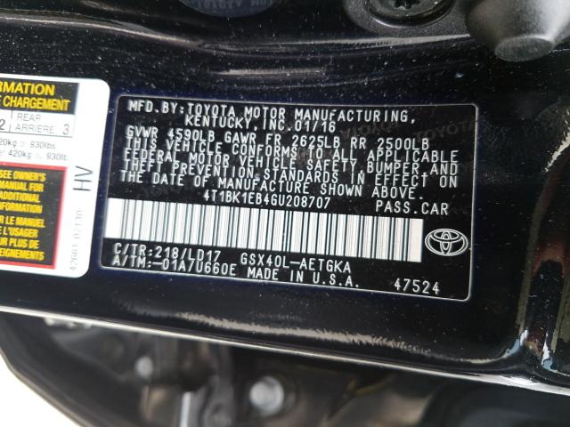 2016 TOYOTA AVALON XLE 4T1BK1EB4GU208707