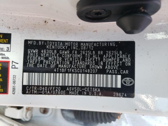 2012 TOYOTA CAMRY BASE 4T1BF1FK5CU148207