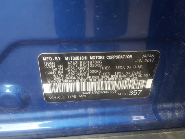 2017 MITSUBISHI OUTLANDER JA4AR3AW2HZ062905