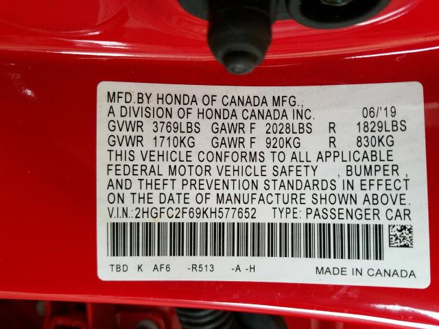 2019 HONDA CIVIC LX 2HGFC2F69KH577652