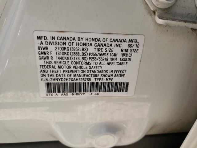 2010 ACURA MDX 2HNYD2H2XAH526765