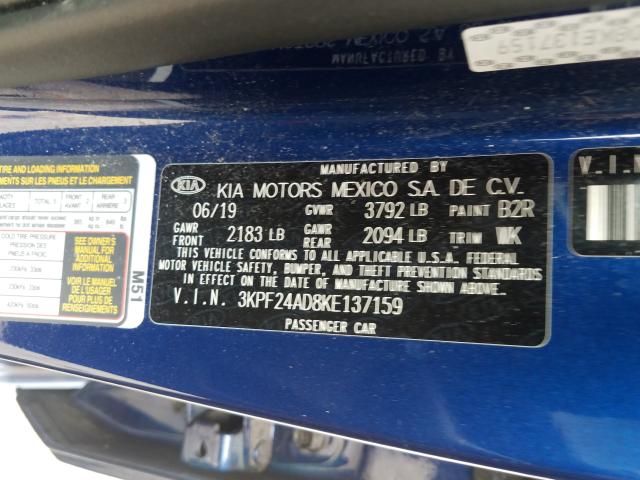 2019 KIA FORTE FE 3KPF24AD8KE137159