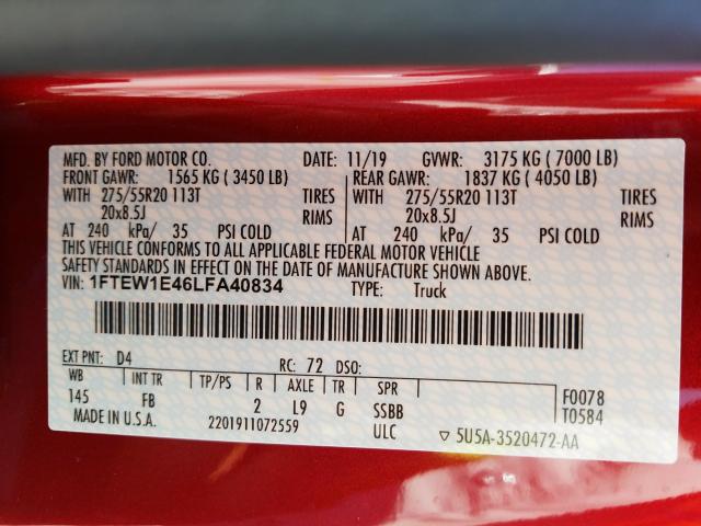2020 FORD F150 SUPER - 1FTEW1E46LFA40834