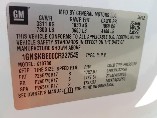2012 CHEVROLET TAHOE K150 1GNSKBE00CR327545