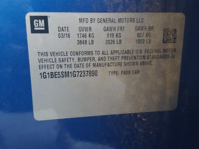 2016 CHEVROLET CRUZE LT 1G1BE5SM1G7237890