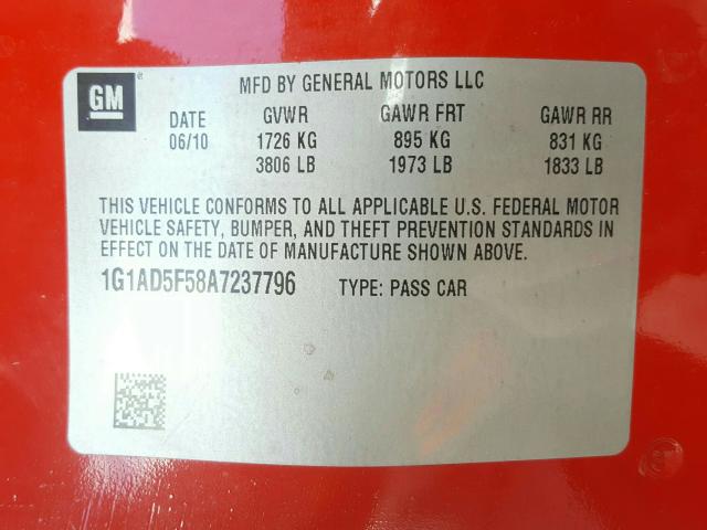 2010 CHEVROLET COBALT 1LT 1G1AD5F58A7237796