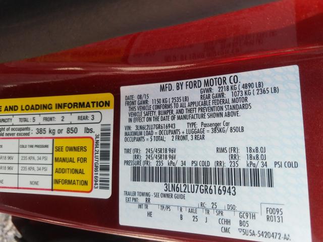 2016 LINCOLN MKZ HYBRID 3LN6L2LU7GR616943