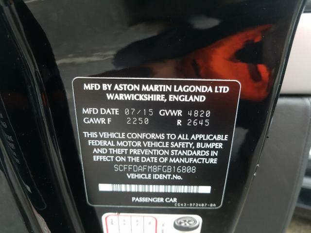 VIN SCFFDAFM8FGB16808 2015 Aston Martin DB9 no.10