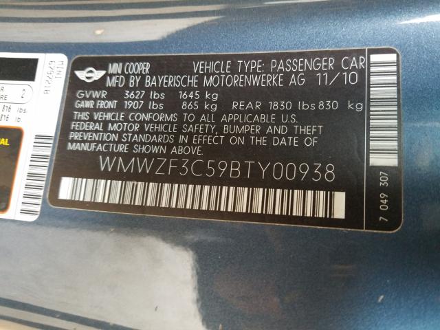 2011 MINI COOPER CLU WMWZF3C59BTY00938